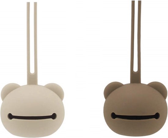 2 Stuks - Siliconen Speenhouder Beervorm - Taupe en Beige van Little Leaf — afbeelding 2