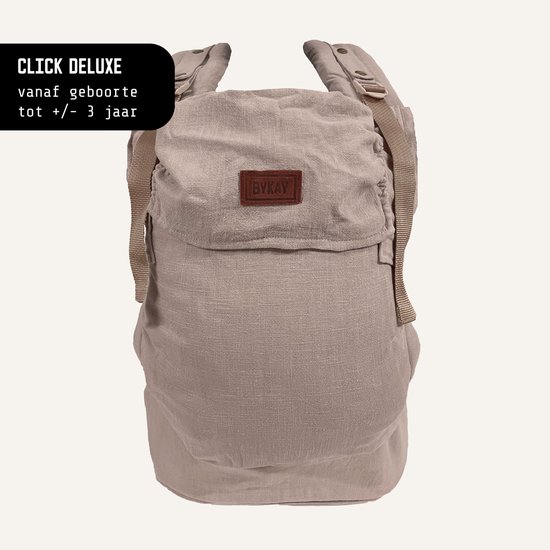 ByKay Click Deluxe - draagzak baby - ergonomisch - broekmaat 50/56 tot 104 - newborn tot 3 jaar - Linnen Mocca