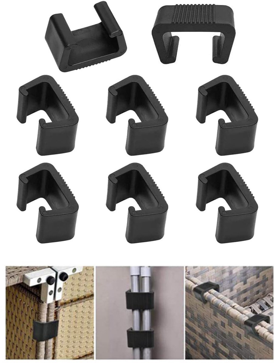 8 stuks - Meubelklemmen - 6.5*3.8*4.2cm - tuinmeubel clips - Tuinmeubel Clips van rotan - kunststof meubelclips - clips - voor tuinmeubelen, banken, patio's, meubels, rotanstoelen, tuinbank, woonkamermeubels - zwart