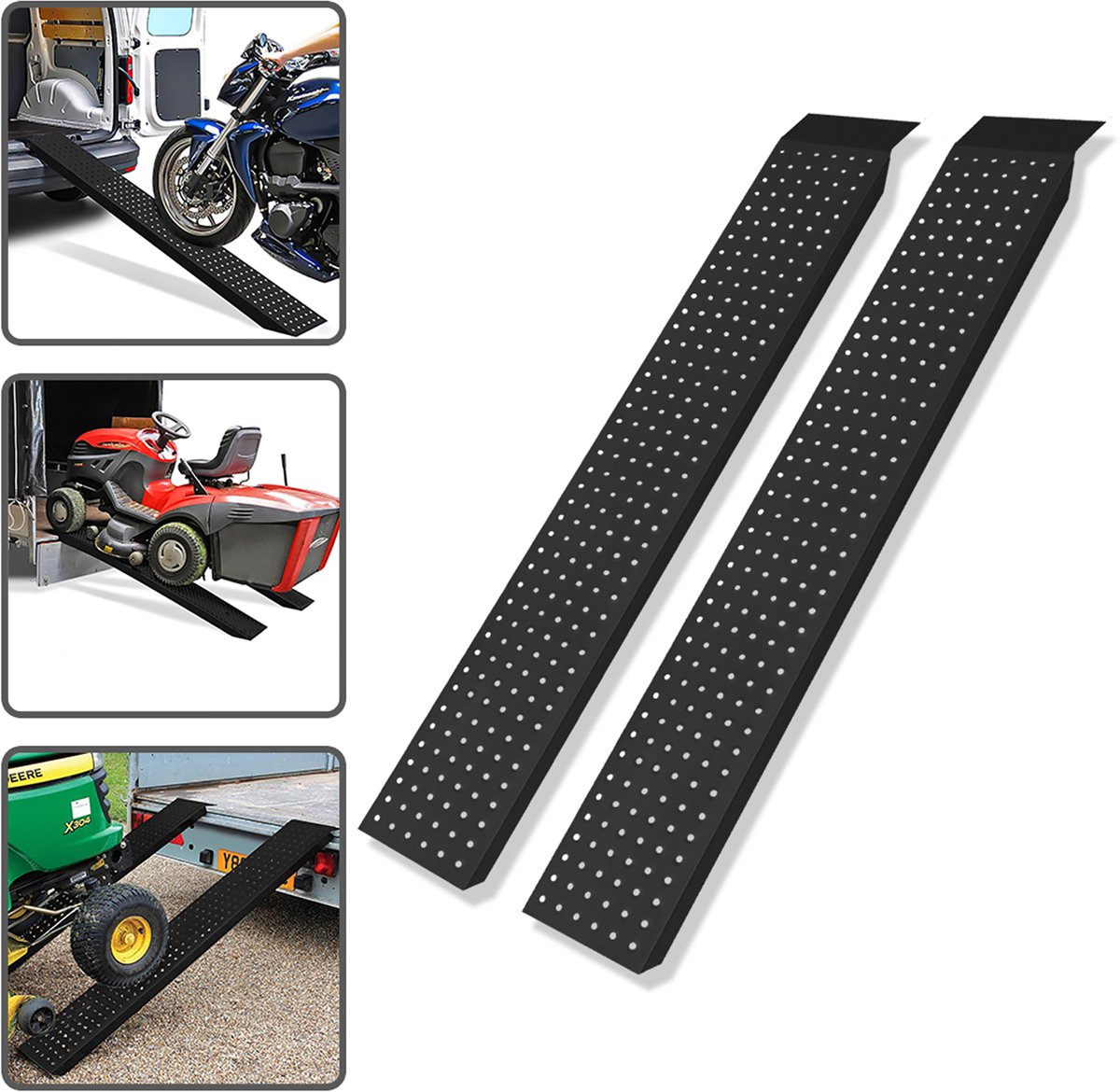 Aufun 2 stuks Oprijplaat van verzinkt staal tot 400 kg, antislip laadhelling voor aanhanger, motorfiets, ATV, quad, 135 x 23 cm, Zwart