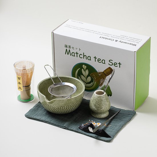 Matcha Garde Set Traditionele Japanse Theeceremonie Kit met Matcha Bowl Garde Houder Thee Scoop Thuis Matcha Thee Set voor Authentieke Matcha Ervaring (Grijsgroen