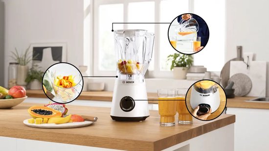 VitaPower Blender - BOSH - MMB6141W - 1200 W - 30000 tpm - 2 snelheden + turbo - 2 L kom - 4 verwijderbare messen - Wit van Bosch — afbeelding 5
