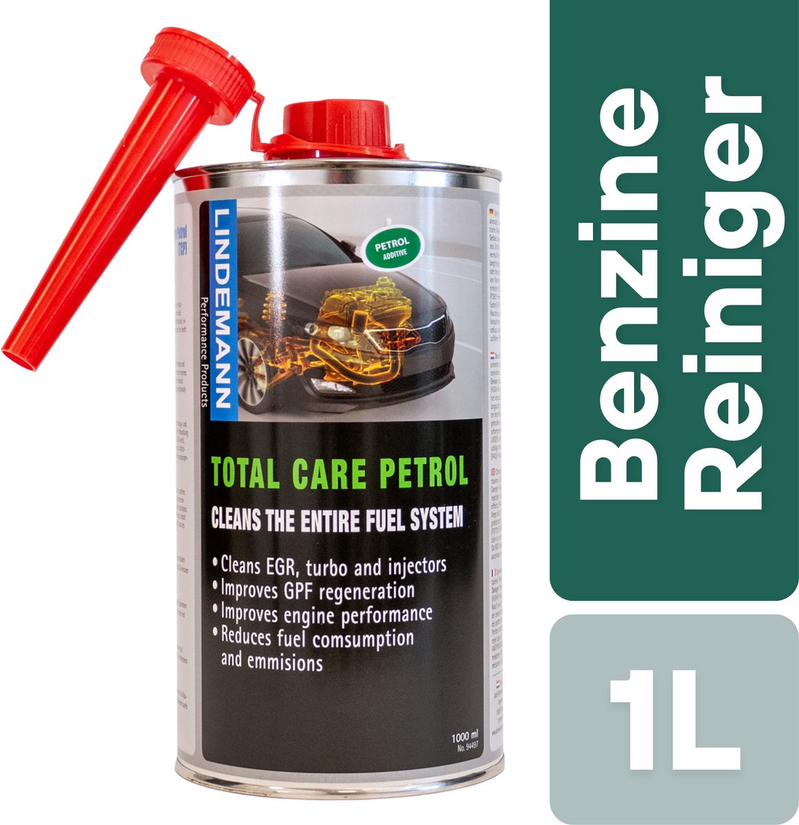 Lindemann Total Care Petrol 1000ml - Alles-in-één Benzine Reiniger Auto - Motor Reiniger Benzine - Benzine additief - Motorreiniger Complete Reiniging Brandstofsysteem