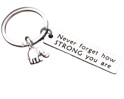 GoedeDoelen.Shop | Sleutelhanger You Are Strong | Zilverkleurige Sleutelhanger | Tashanger | Hanger Met Olifant | Motiverende Tekst | Inspiratie Quote | Sterk | Kracht | Sleutelbos