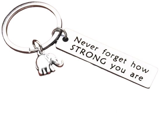 GoedeDoelen.Shop | Sleutelhanger You Are Strong | Zilverkleurige Sleutelhanger | Tashanger | Hanger Met Olifant | Motiverende Tekst | Inspiratie Quote | Sterk | Kracht | Sleutelbos