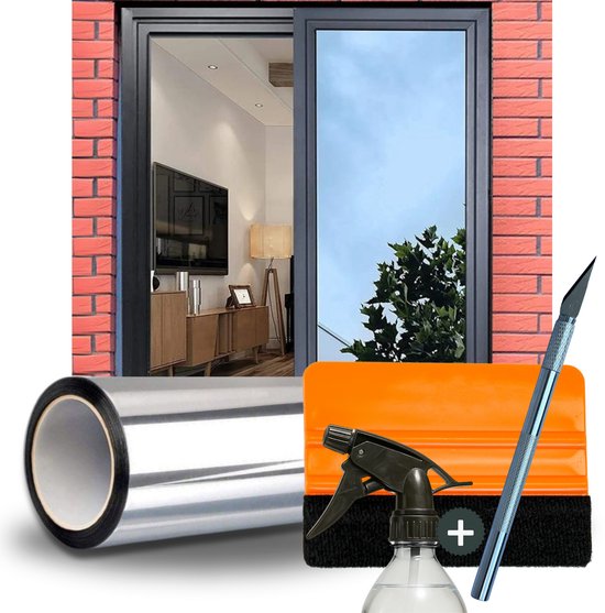 Isolerende Spiegeleffect Raamfolie - 60 x 200 cm - Met Rakel en Mesje