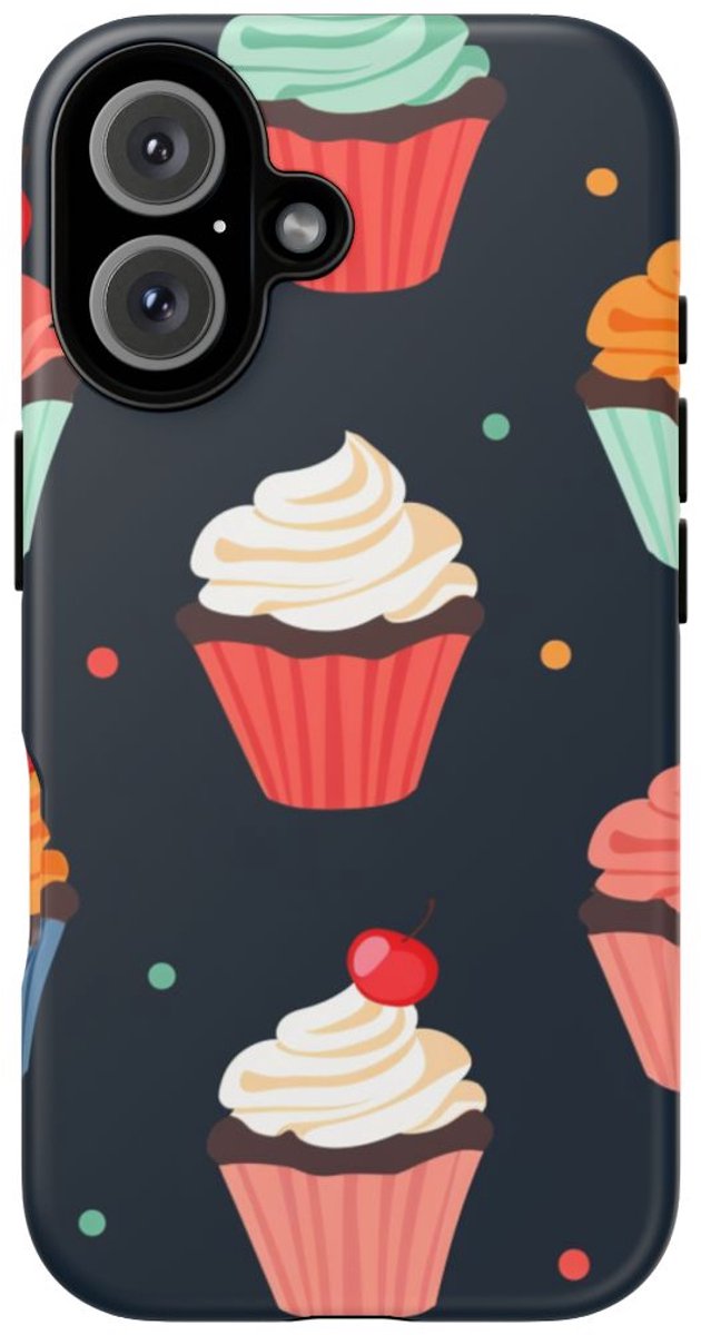 Vrolijk Cupcakepatroon met Kleurrijke Strepen – Telefoonhoesje Geschikt voor iPhone 16