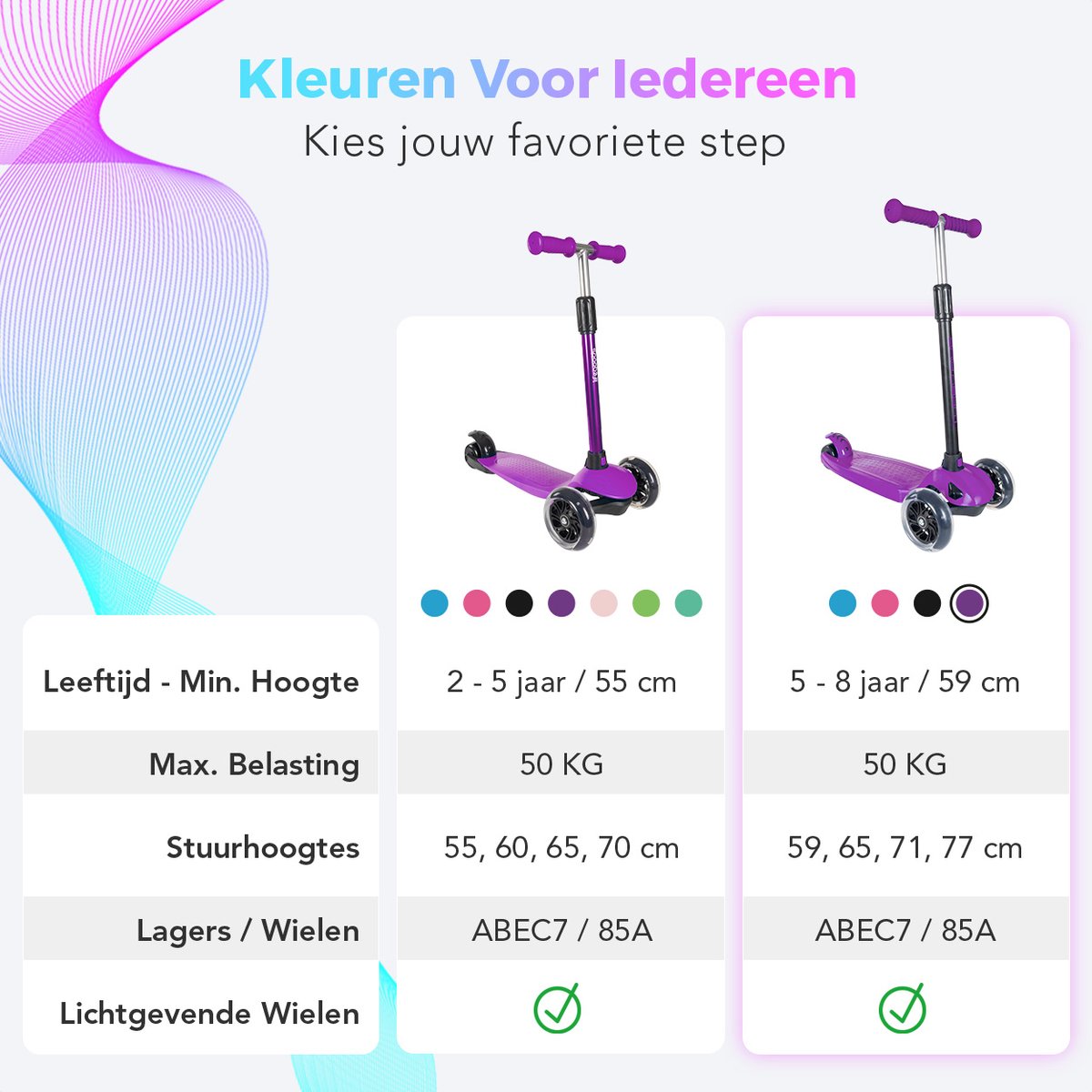 LifeGoods Kinderstep - Step 5-8 Jaar - 3 Lichtgevende LED Wielen - Hoogte Verstelbaar - Jongens/Meisjes - Paars — afbeelding 10