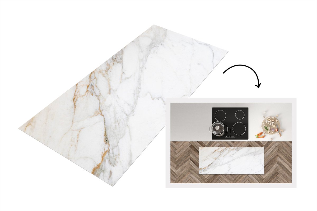 KitchenYeah Keukenloper 120x50 cm - Keukenmat vinyl Marmer - Steen - Wit - Goud - Marmerlook - Steen - Luxe - Keukenmatten loper - Keuken vloerkleed tapijt Klassiek marmer