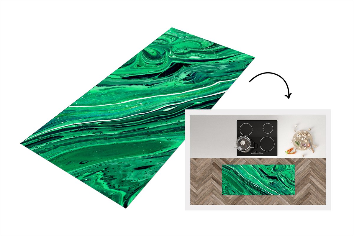 Keukenloper 120x50 cm - Keukenmat vinyl Marmer - Olieverf - Groen - Keukenmatten loper - K