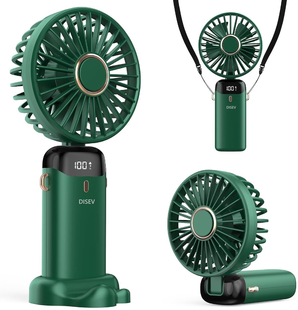Handventilator - Mini Ventilator - Kleine USB-ventilator - Draagbare mini-ventilator - Oplaadbare batterij - 3600 mAh - Digitaal beeld - 5 Standen - Ventilator - Nek Ventilator usb oplaadbaar - Opvouwbaar met Display - Groen