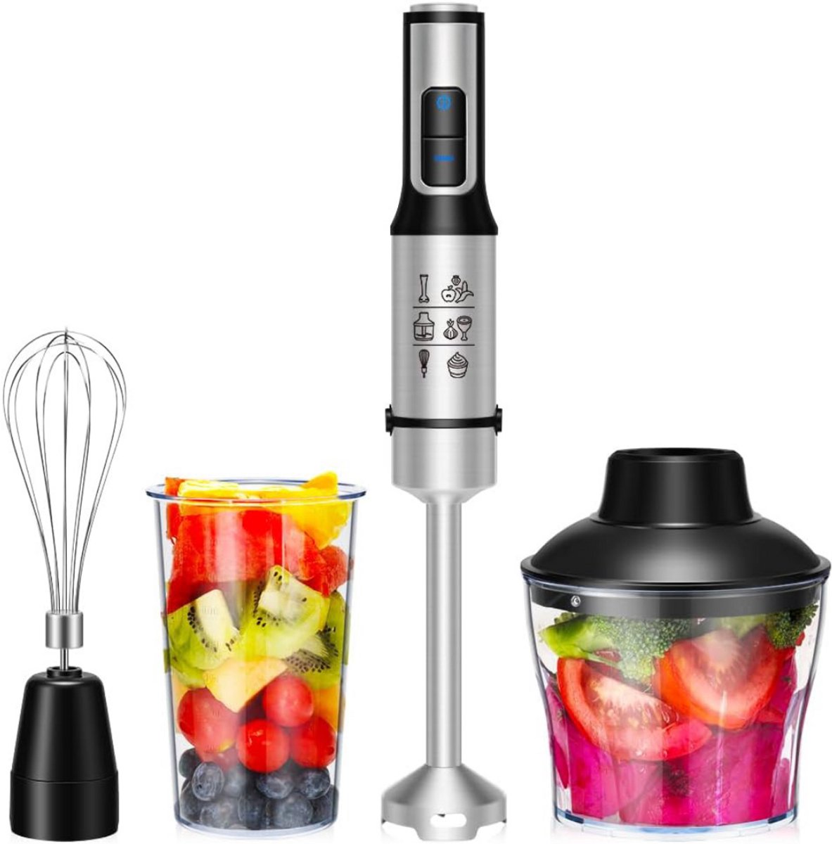 CLVP® Staafmixer Set - Hakmolen - Groentesnijder - Soepmaker - Zilver