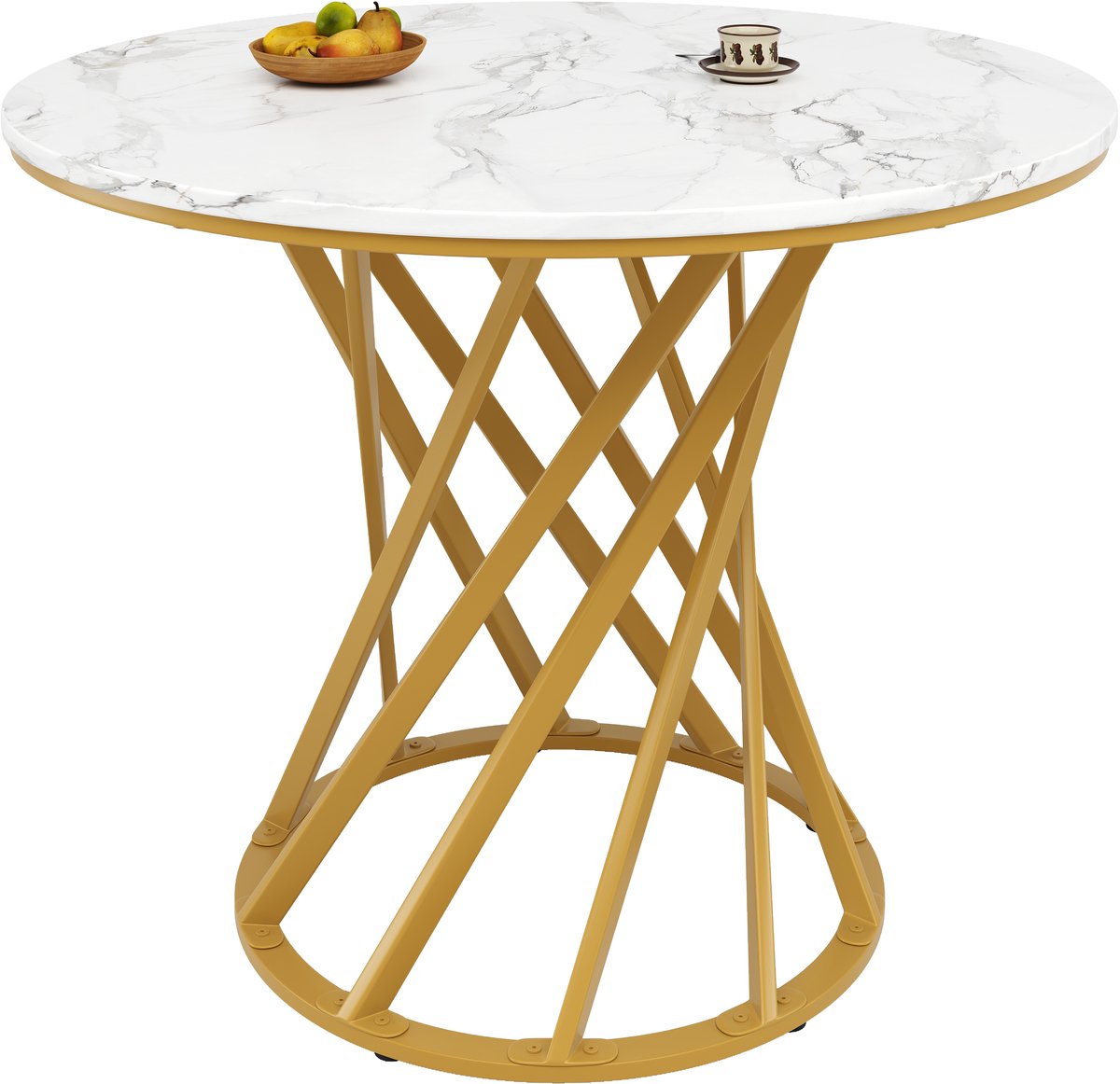 SINGULARITY Ronde Eettafel (80x80x76cm)-4 Personen-Rond-Metalen Poten-MDF-Gouden Poten-Wit