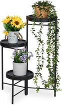 Plantenstandaard met 3 ronde etages voor bloemen & kruidenpotten - Opvouwbaar - HBD: 65 x 44 x 44 cm - Zwart