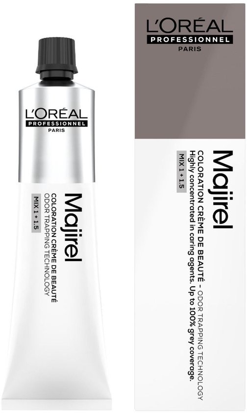 Tube de teinture capillaire L'Oréal Professionnel Majirel, avec sa boîte.