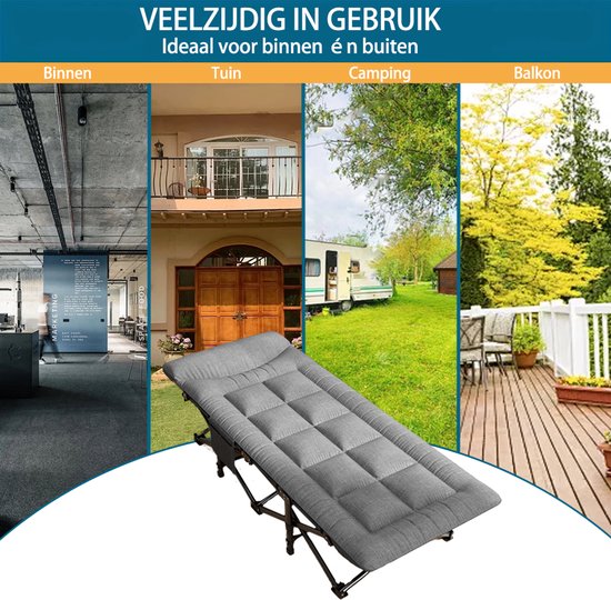 Lit de camping extensible 190x70x40 cm | Lit pliant jusqu'à 150 kg | Avec Matras intégré et poches latérales | Lit de camp stable avec sac de transport | Lit d'invité