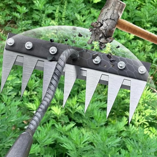 IJzeren onkruidhark - Ijzeren hark voor onkruidverwijdering in de tuin - Afneembare hark - Multifunctioneel onkruidverwijdering en landaanwinning -Losse grond, egaliseren van mulch, verzamelen van gazonbladeren -Geschikt voor het wieden van gazons, e van Merkloos	 — afbeelding 3