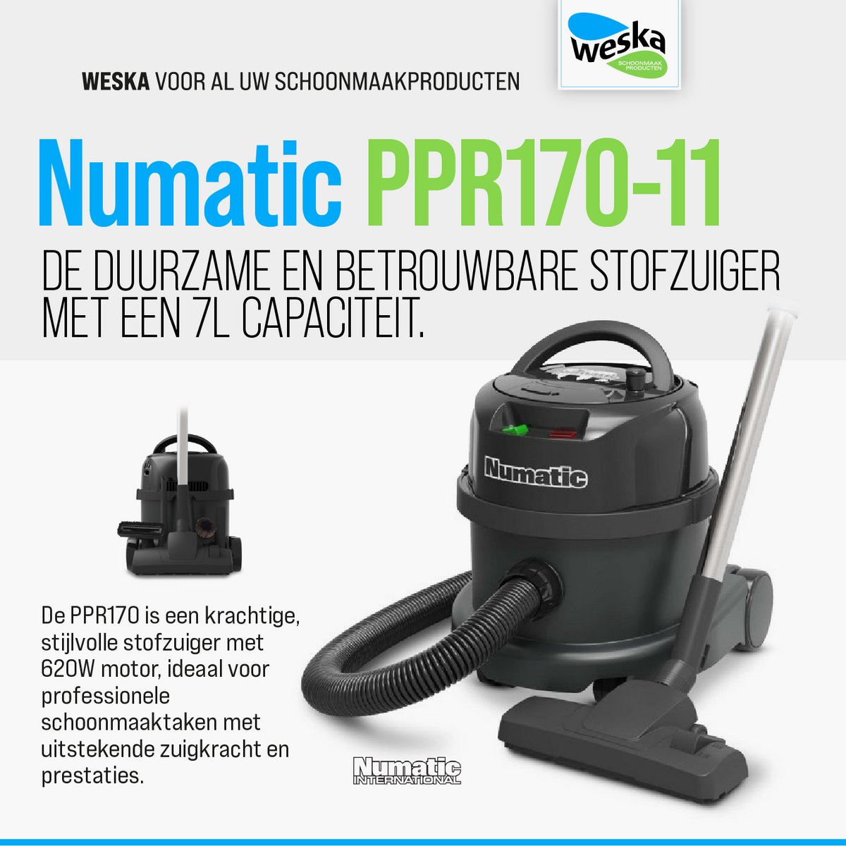Numatic Stofzuiger | PPR170-11 | zwart met kit AS0 | 10 stofzakken | Extra parketzuigmond