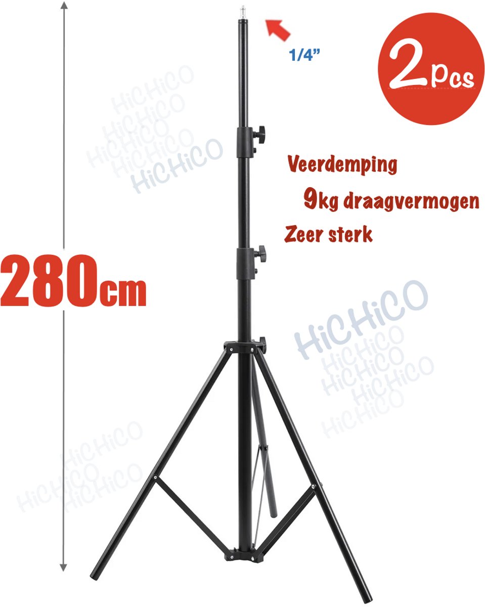 HiCHiCO® Lampstandaards 280cm met veerdemping, 9kg draagvermogen - Light Stand 280cm 2Stuks