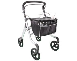 Premis - Alino - In/Outdoor hybride rollator - Max gebr. gewicht 136 kg - voorzien van tas - Hoogteverstelling duwbeugel: 80,6 – 91,8 cm (6-trapsverstelling) - Titanium Zilver