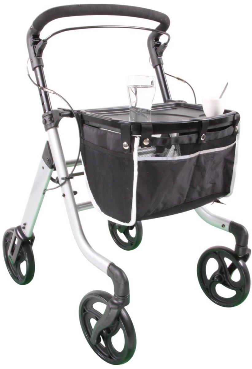 Goedkoopste Premis - Alino - In/Outdoor hybride rollator - Max gebr. gewicht 136 kg - voorzien van tas - Hoogteverstelling duwbeugel 80,6 – 91,8 cm (6-trapsverstelling) - Titanium Zilver