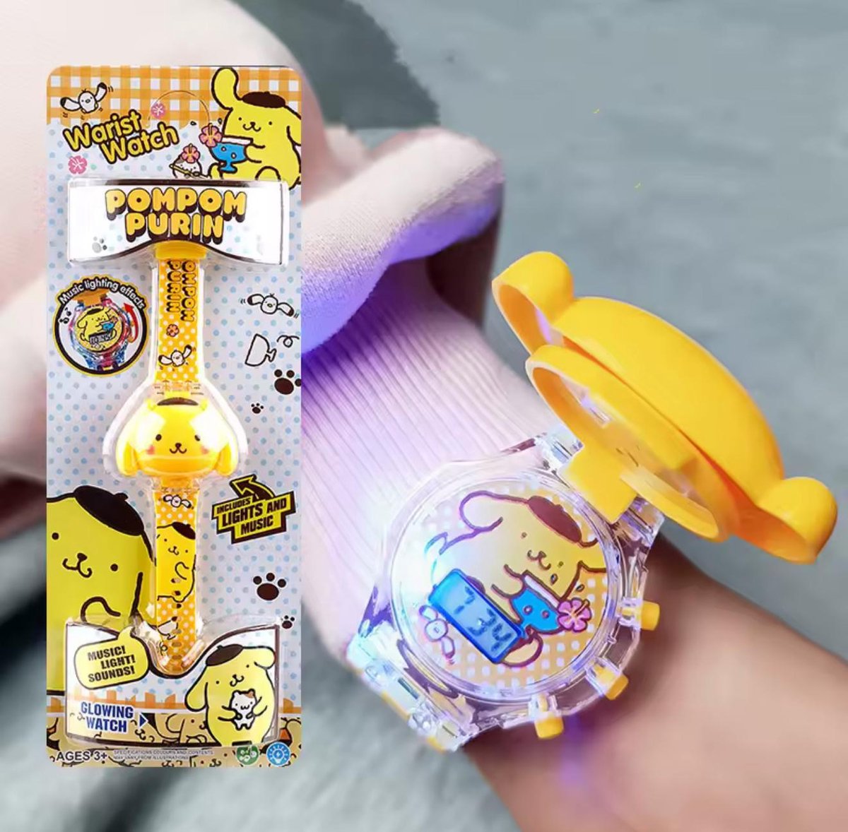 Sanrio - Pompompurin - Horloge - Muziek - Lichten - Siliconen bandje - Glowing Watch