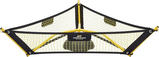 Gele en zwarte driehoekige voetbal rebounder met net.