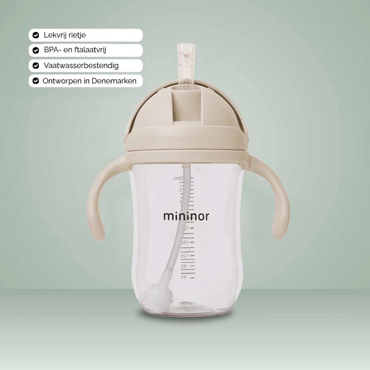 Mininor no-spill rietjesbeker - cloudy morning - 330 ml - anti-lek - variabele flow