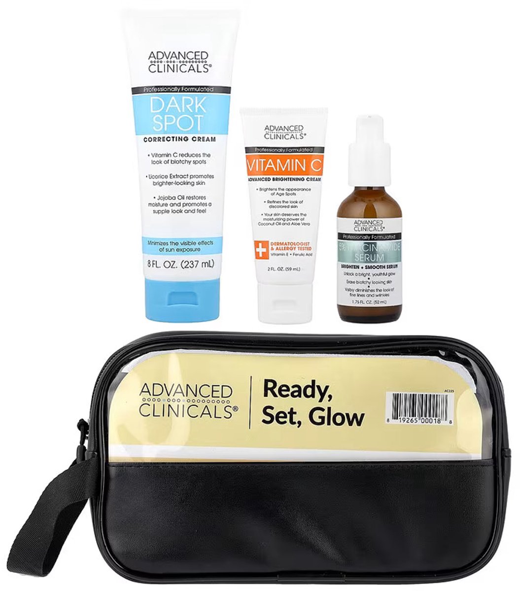 Advanced Clinicals, Exclusive, Ready Set, Glow Travel Bag, 4 Piece Set - een Stralende Huid Behouden op Reis