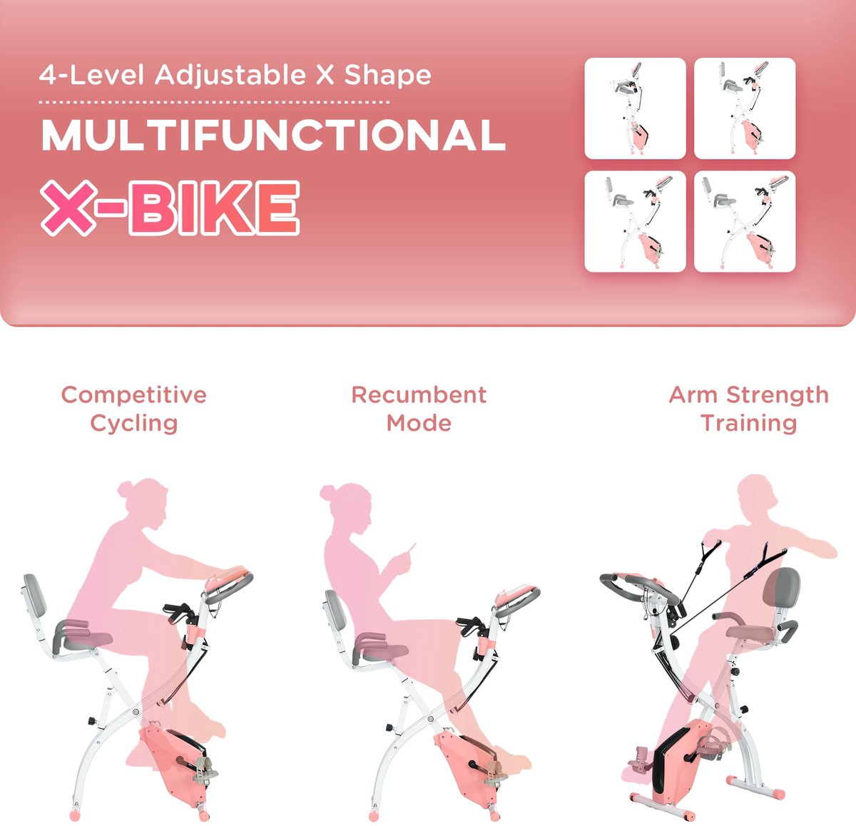 Afbeelding 3 van HOMCOM-Heimtrainer-Stahl, ABS-105cm x 48cm x 118cm-Rosa+Weiß