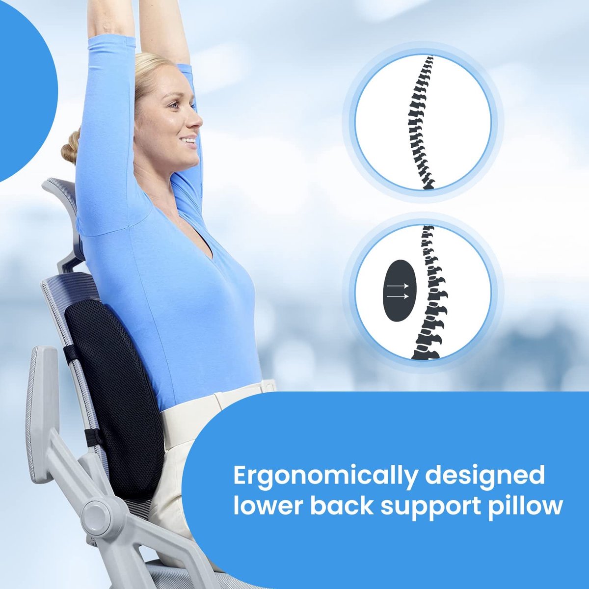 Ergonomisch Rugkussen - Best Life Rugkussen - Rugsteun Onderrug - Rugsteun Onderrug - Lendekussen - Lendensteun - Thuiswerken - Geschikt Voor Auto, Bureaustoel, Bank en Bed - Bureaustoel,Bank en Bed – foto 5