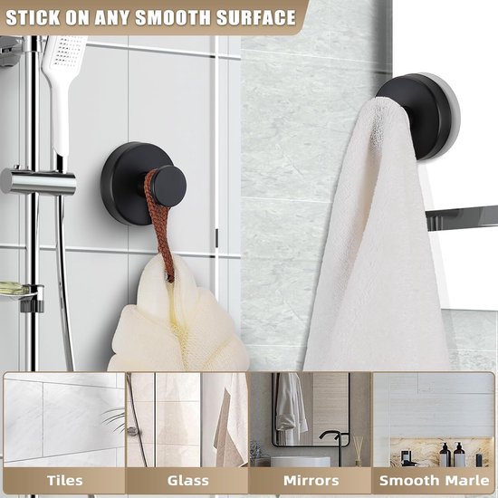 lafo Roha Zuignaphaken, 4 stuks, handdoekhouder met zuignap, extra sterk, zilverachtige zuignap, extra sterk, vacuüm zuignap (moderne eenvoud, stuk, 4
