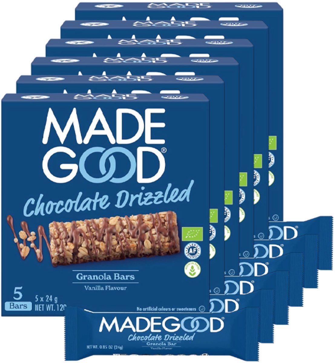 MadeGood | Chocolate Drizzled Granola Bars | Vanilla | 6 stuks | 6 x 120 gram