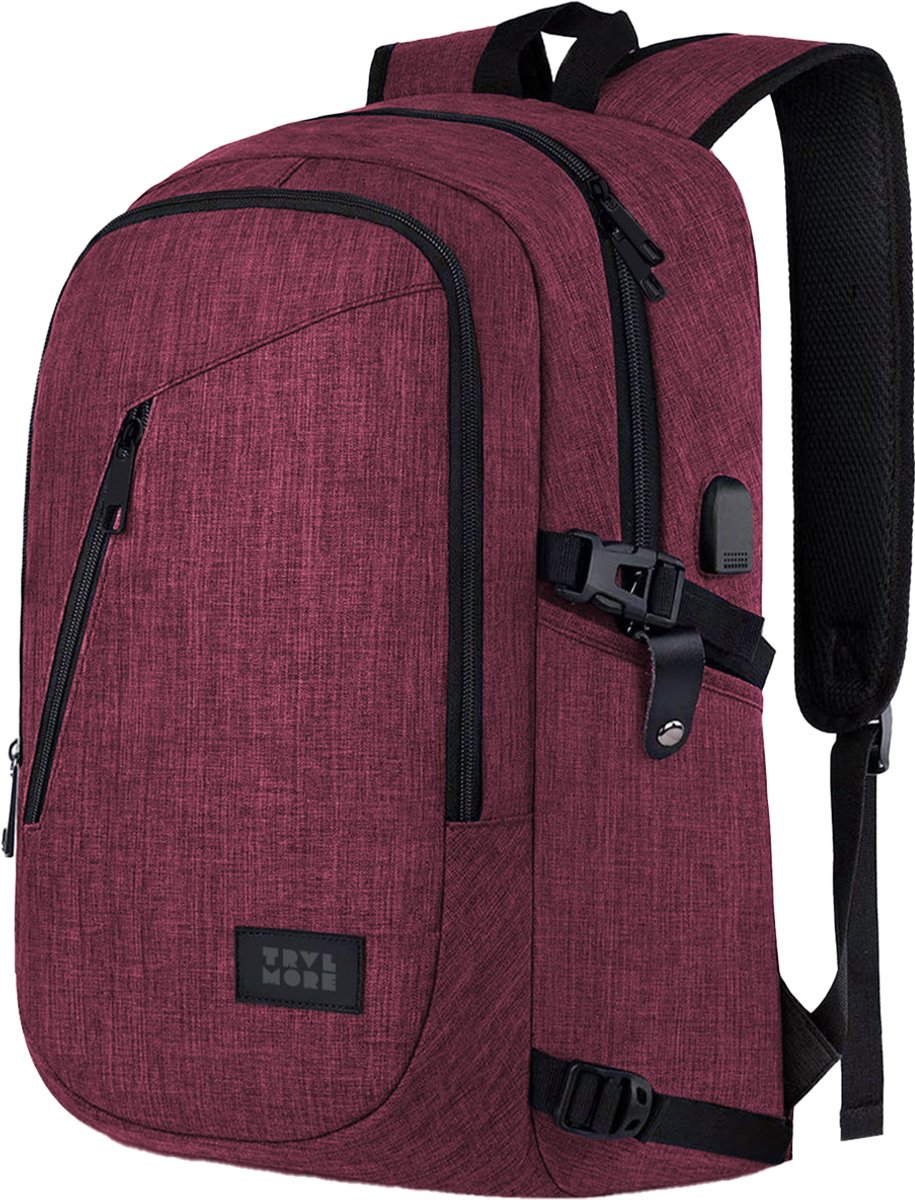 TRVLMORE 25L Rugzak - Rugtas met 15,6 Inch Laptopvak - Schooltas - Laptoptas - Spatwaterdicht - Heren en Dames - Jongens en Meisjes - Burgundy