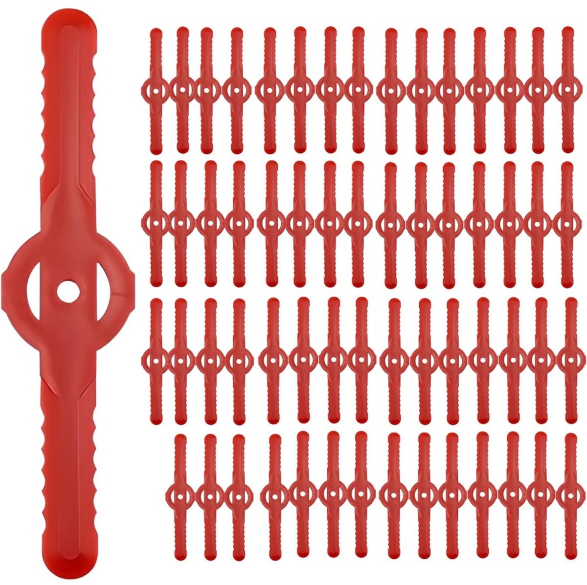 Daity 60-pack - Vervangmes voor grasmaaierkop - kunststof vervangingsmes voor grasmaaierkop - universele grasmaaierkop - accessoires voor grasmaaiers (rood)