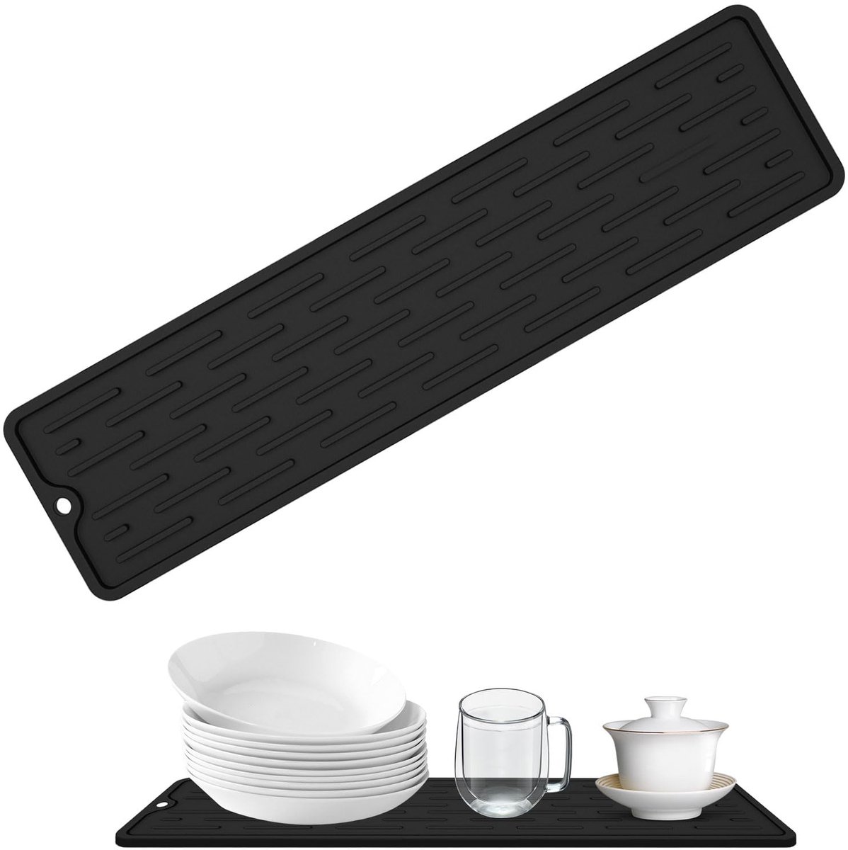 Ibenzoa® Ruimtebesparende slanke siliconen afdruipmat voor keuken en bar van 55 x 8,8 x 0,5 cm