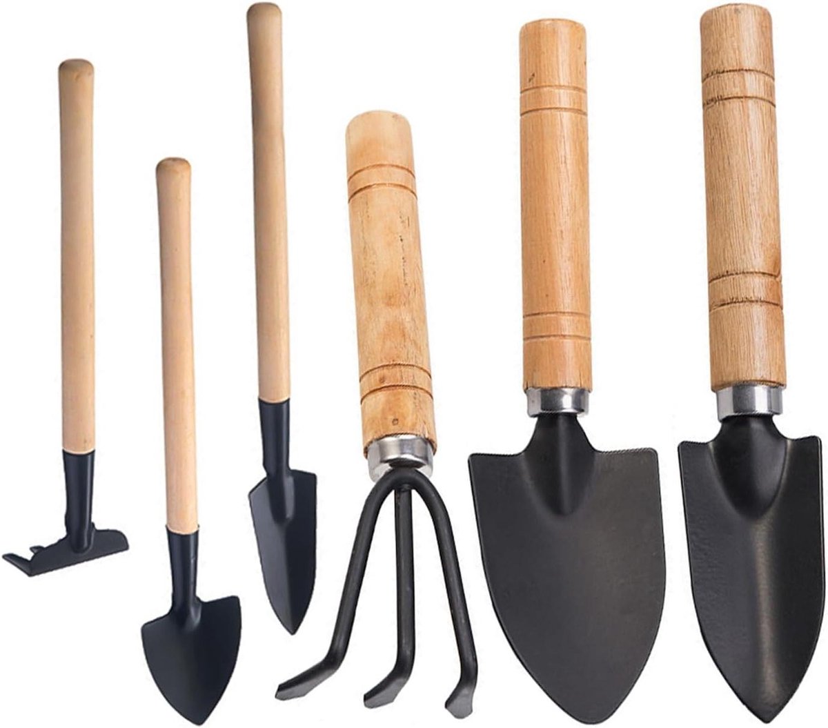 Mini-tuingereedschap Set van 6 - Mini-schep, tuinhark, bloempotschep - Anti-roest en anti-vlekken voor potplanten, bloemen en vetplanten