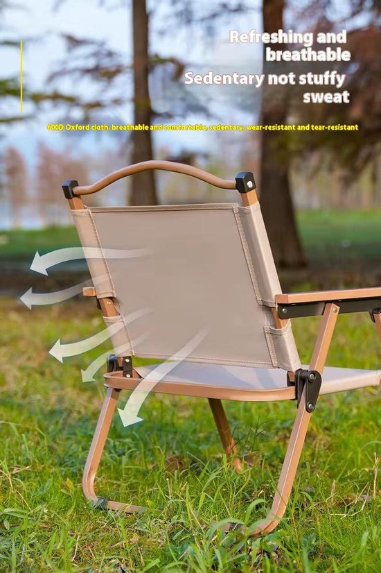 Campingstoel - Beige - 50 × 60 × 68 cm - Lichtgewicht & Inklapbaar - Comfortabele Outdoor Vouwstoel voor Strand, Tuin & Kamperen - Modern Design — afbeelding 2