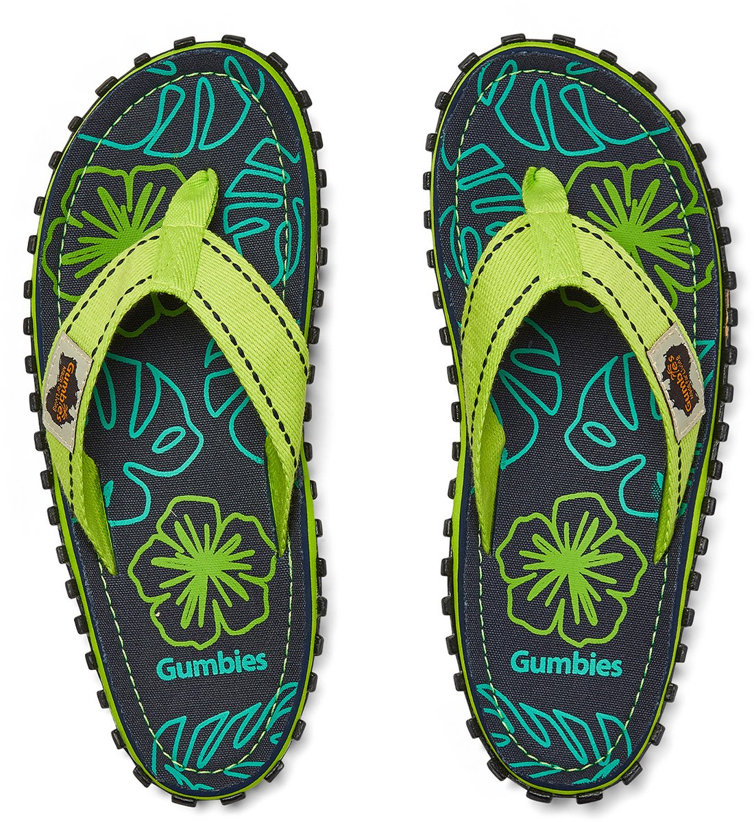 Gumbies - Teenslippers - Teenslippers Heren - Teenslippers Dames – Lime Hibiscus - Maat 38