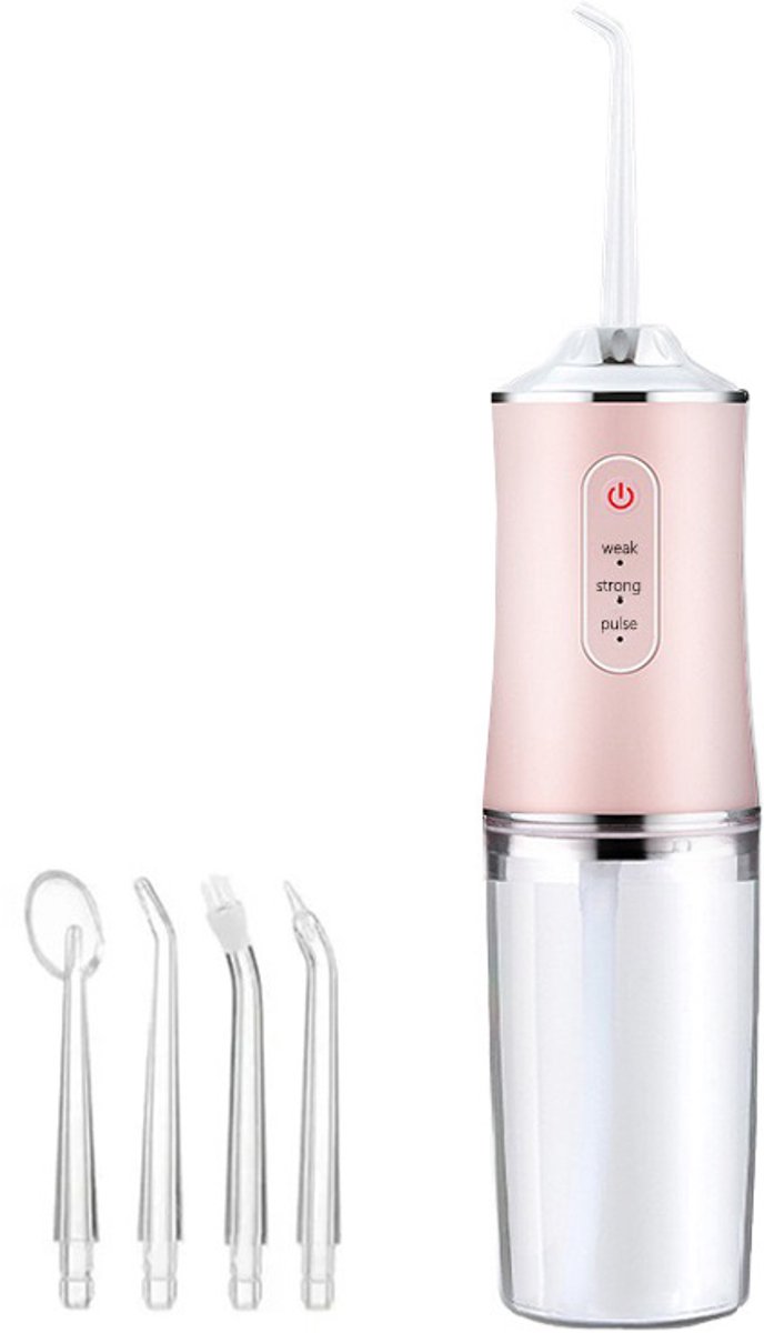 Monddouche - Water flosser - Elektrische waterflosser draadloos- Draagbare waterflosser - Tandsteen Verwijderaar - 3 Standen - 4 Opzetstukken - Lange batterijduur - Tandenreiniging en mondverzorging - Unisex - Cadeau voor dames - Roze