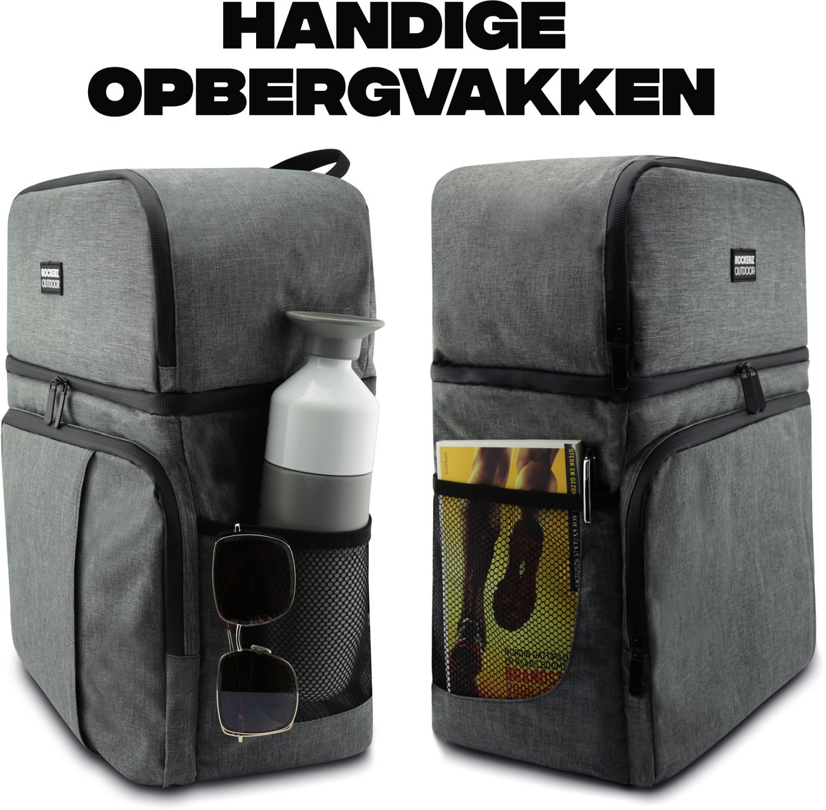 Rockerz Koeltas rugzak - 4 laags geïsoleerde - Incl. 4 koelelementen - 28 liter - Lunchtas - Picknicktas - Capaciteit voor 40x 33 cl blikken of 25x 33 cl flesjes - Slijtvast en duurzaam materiaal - Waterdicht en vuilafstotend - Kleur: Grijs — cadeau in Sport & Outdoor - foto 3
