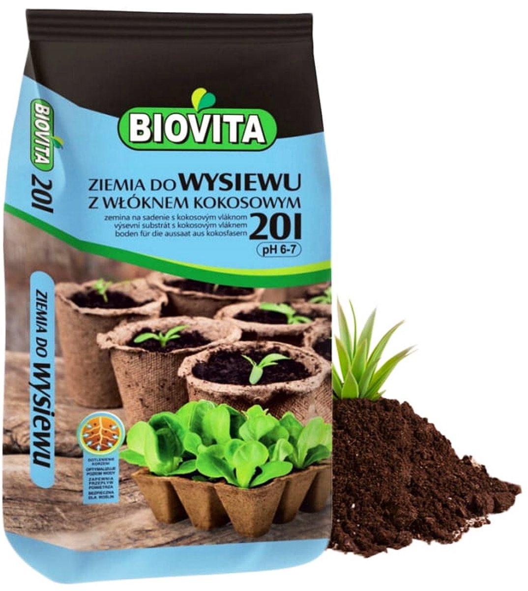 Biovita - Zaai- en Stekgrond met Kokosvezel - 20 Liter - Potgrond voor Zaden & Jonge Planten - pH 6-7 - Met Startvoeding