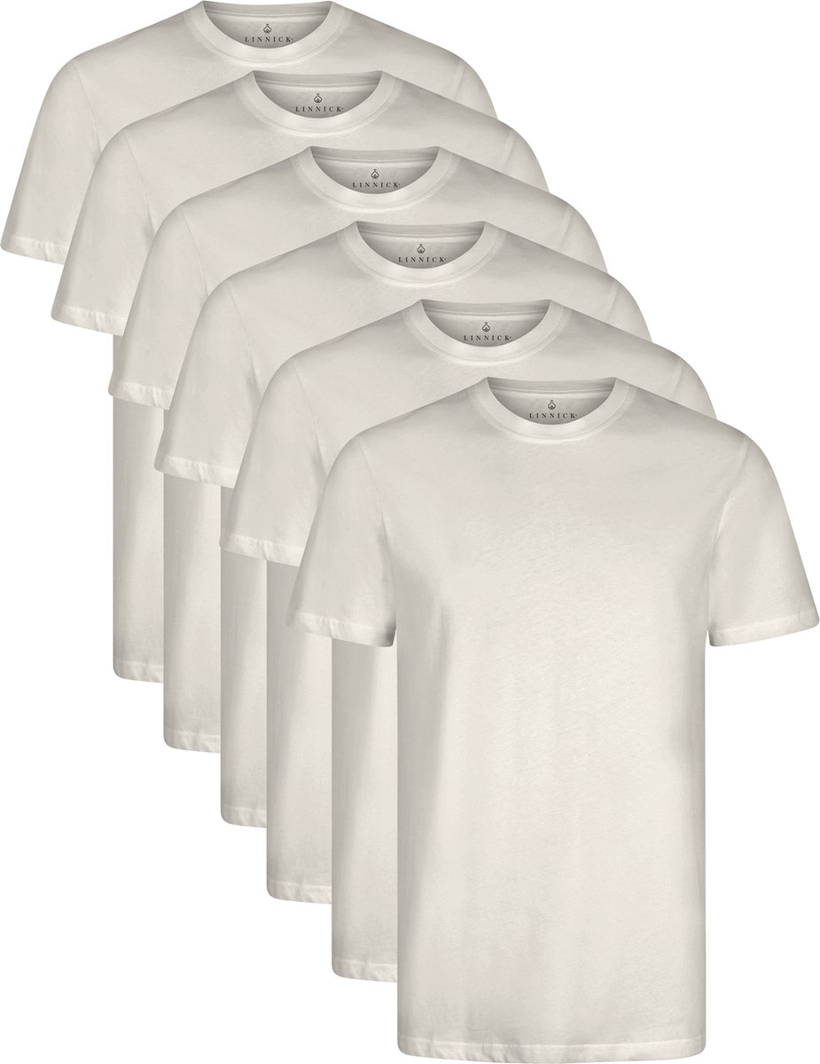 LINNICK Long Fit T-Shirt 6 Pack - Ronde Hals - Korte Mouw - T Shirt Heren - 100% Katoen - Longfit T Shirt Heren - Beige - Maat 3XL - Set van 6