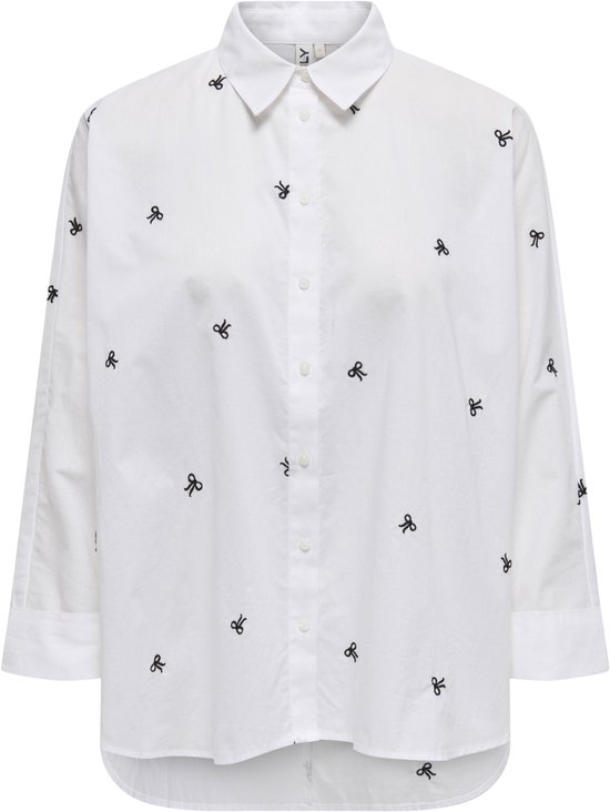 Chemisier Only Onlnew Lina Grace LS Emb Shirt Noos 15283743 White brillant/noir avec nœud, taille femme - M