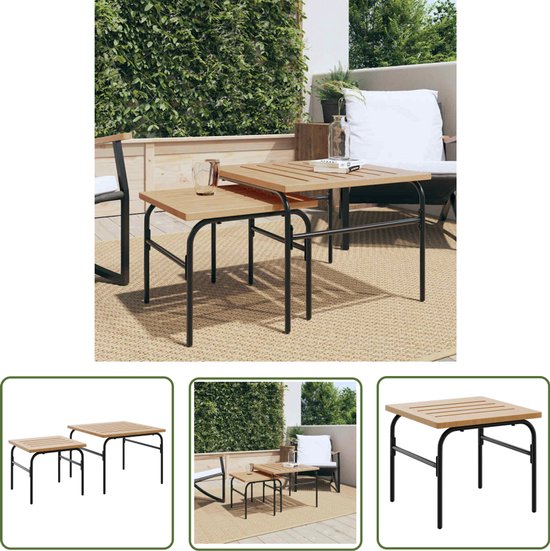 vidaXL Buitentafel - Tuintafels - 2-delige Tuintafeltjesset staal bruin en zwart - Terrasdecoratie - Lounge Set - Bistro Set