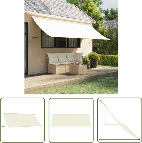 Store Rétractable The Living Store - 400 x 150 cm - Polyester résistant aux UV - Structure en acier - Store couleur crème - Protection solaire solaire - Protection solaire extérieure - Véranda - Balcon - Jardin - Patio - Terrasse - Parasol