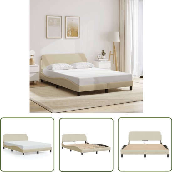 Cadre de lit vidaXL Boxspring - Cadre de lit Dover 120 x 200 cm Tissu Crème - Lit double - Couleur crème - Lit en Tissus