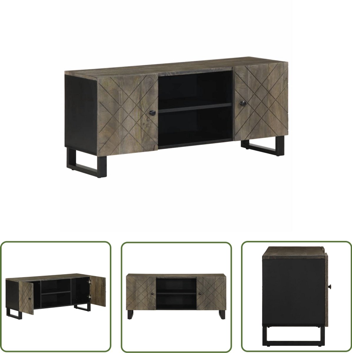 vidaXL Salontafel - Tv-meubel - Tv-meubel 105x33x46 cm massief mangohout zwart - Mangohout - Zwarte Tv Kast - Opbergruimte