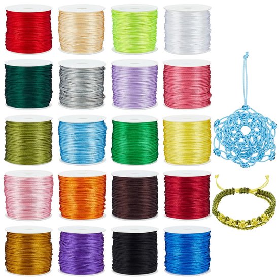 TRANKIELO® – Set de cordons décoratifs polyvalents | 1 mm | Nylon satiné queue de rat | 20 couleurs | 640 m au total – pour colliers, Bracelets, perles, kumihimo et nœuds chinois