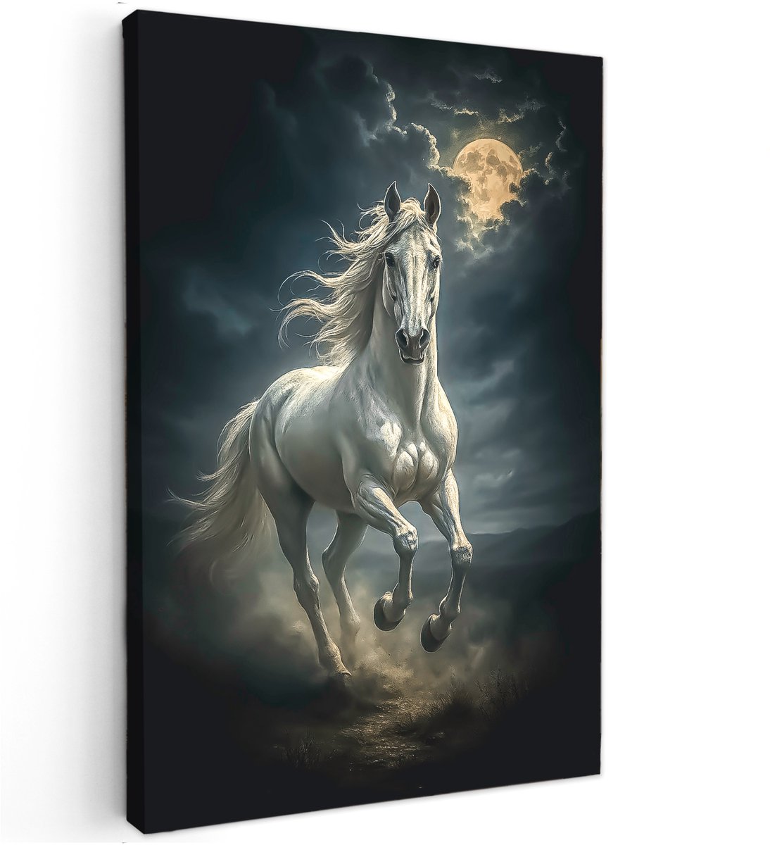 online schilderij Canvas schilderij - Droom van de Nacht - 60x40 cm - Moderne kunst - Huis decoratie woonkamer - Keuken muur schilderijen - Wanddecoratie accessoires - Kamer interieur - Paard wit